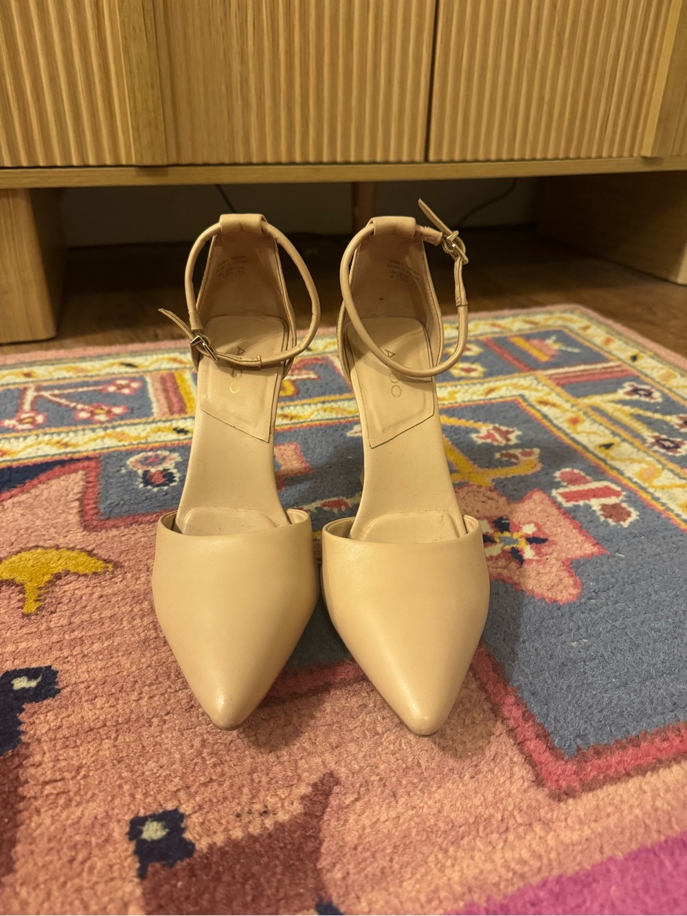 Aldo Nude Pointed-Toe Ankle-Strap Pumps